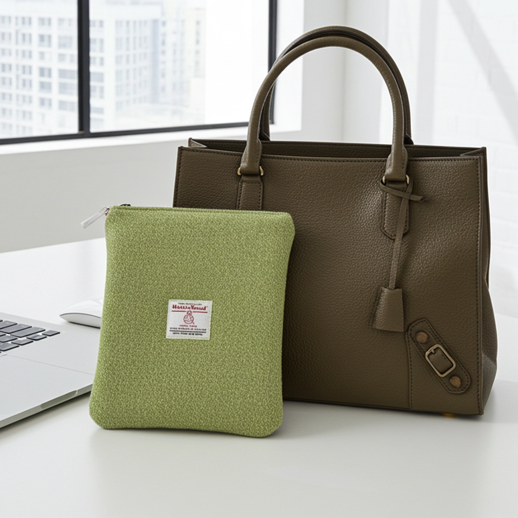 Light Green Harris Tweed Book Sleeve with zip closure