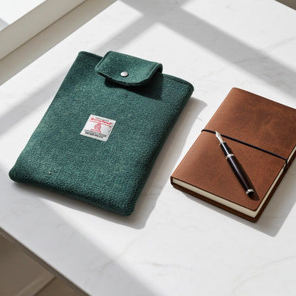 Harris Tweed book sleeve - Deep green blend