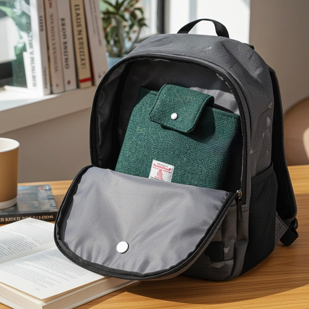 Harris Tweed book sleeve - Deep green blend