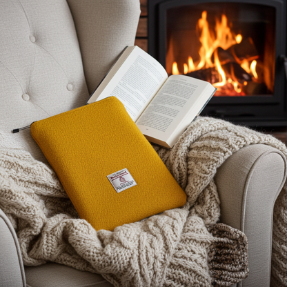 Yellow Harris Tweed Book Sleeve with zip closure