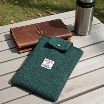 Harris Tweed book sleeve - Deep green blend