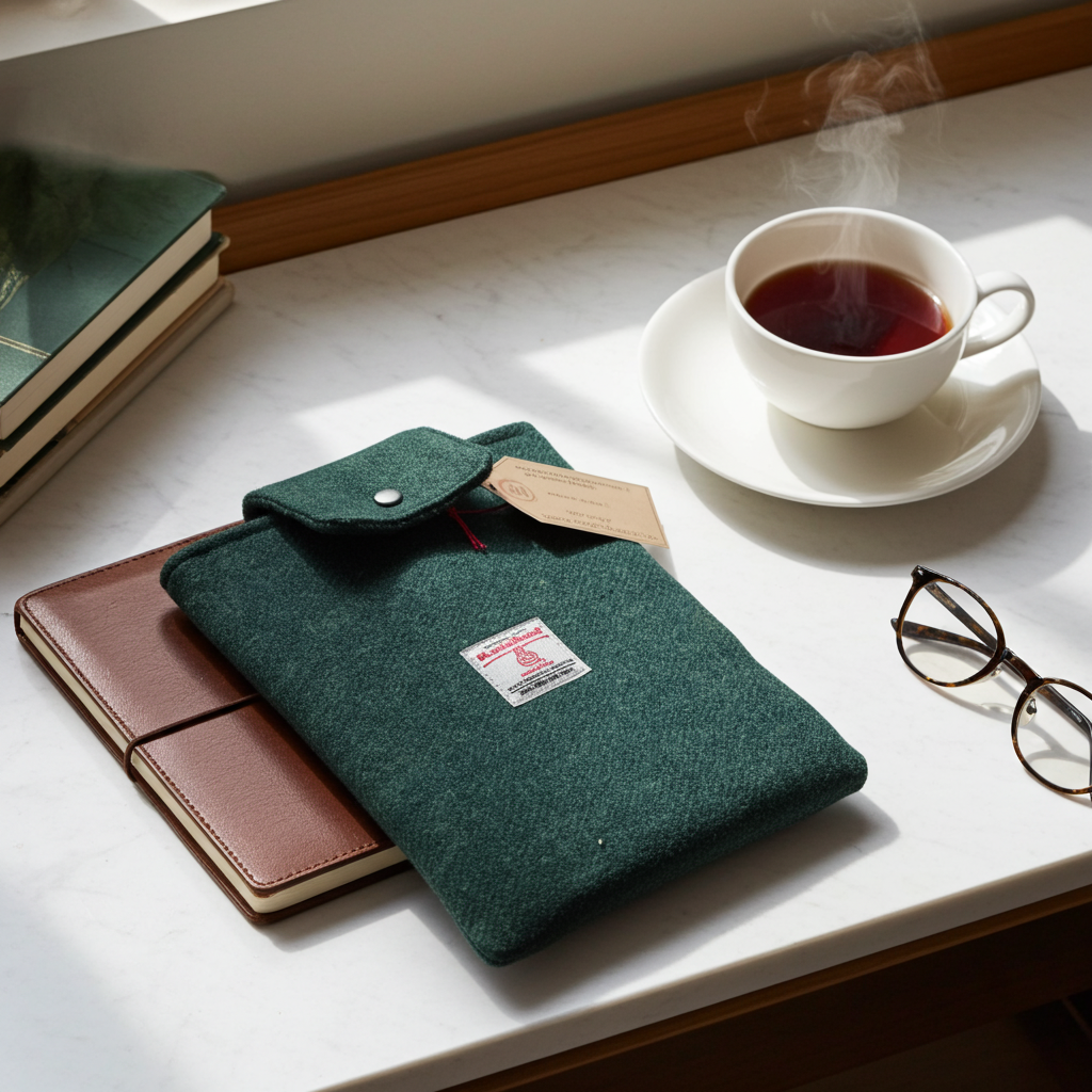 Harris Tweed book sleeve - Deep green blend