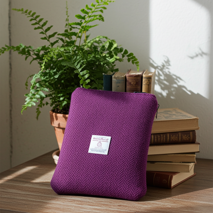 Raspberry herringbone Harris Tweed Book Sleeve with zip closure
