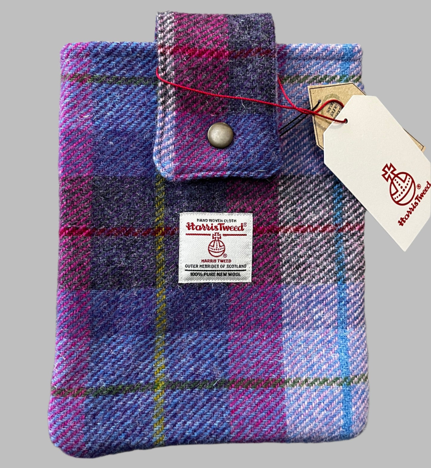 Harris Tweed book sleeve in purple & pink check