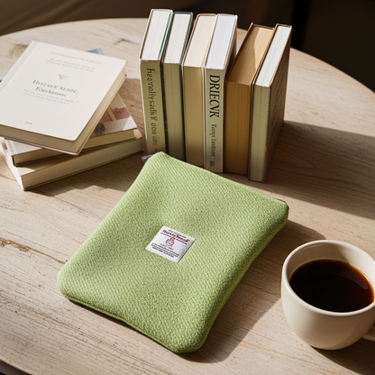 Light Green Harris Tweed Book Sleeve with zip closure