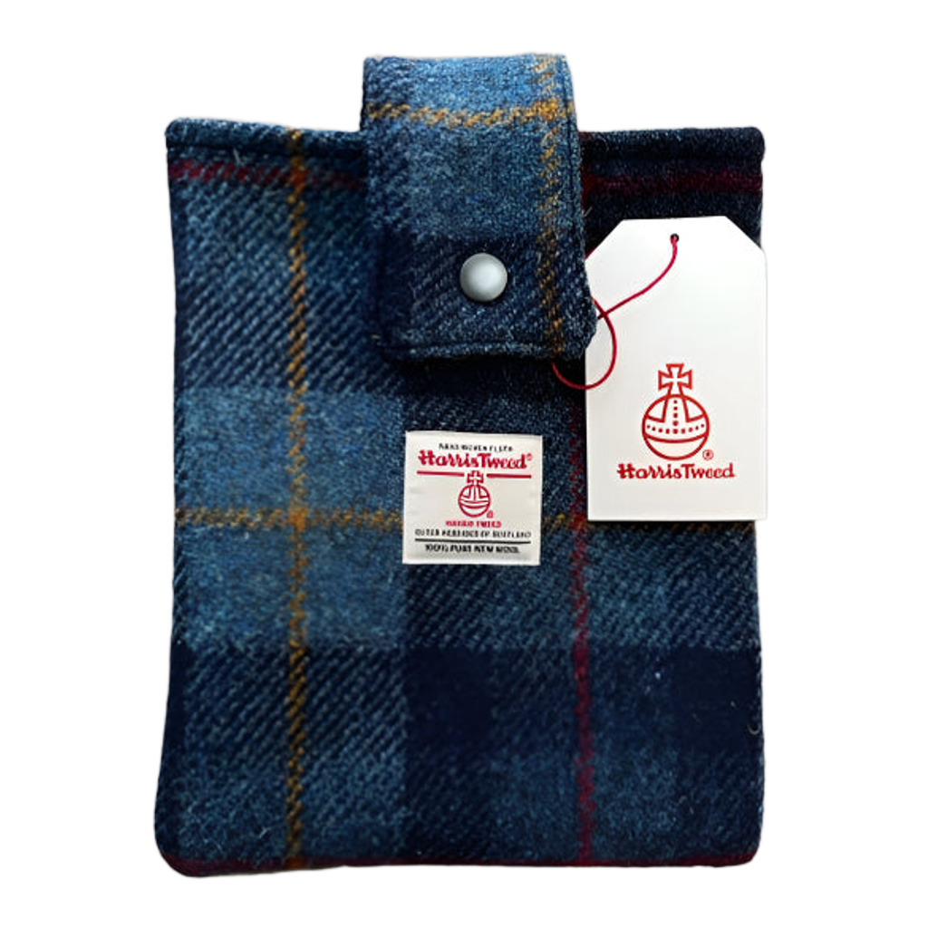 Harris Tweed book sleeve in Navy check with red & yellow lines