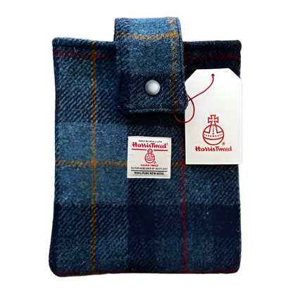 Harris Tweed book sleeve in Navy check with red & yellow lines