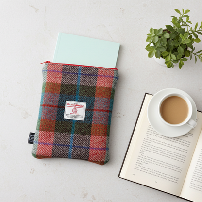 Green and Red Harris Tweed Book Sleeve with zip closure