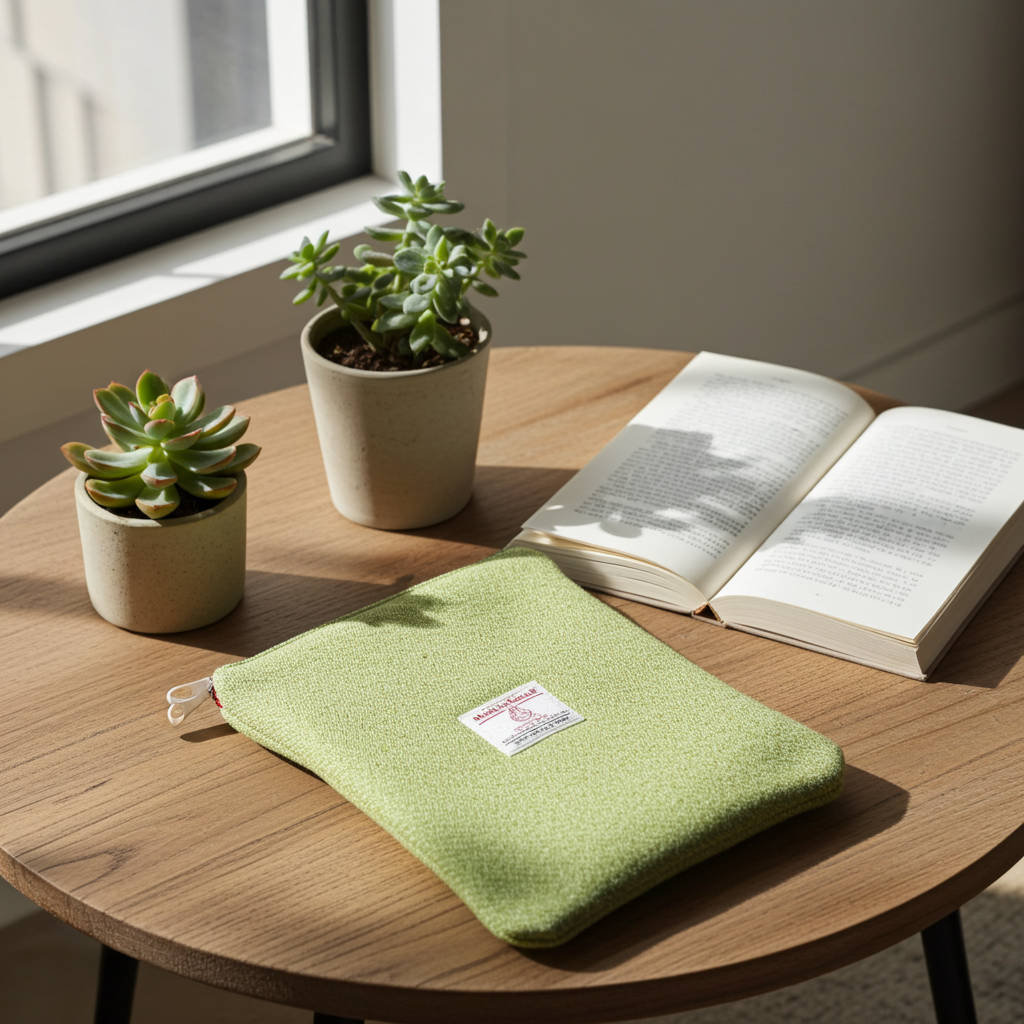 Light Green Harris Tweed Book Sleeve with zip closure