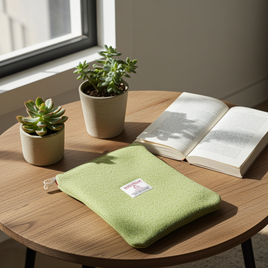 Light Green Harris Tweed Book Sleeve with zip closure