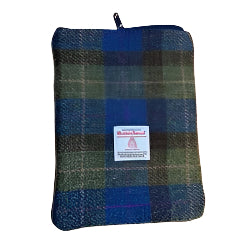 Blue, green & brown Harris Tweed Book Sleeve with zip closure