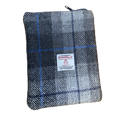 Grey tartan Harris Tweed Book Sleeve with zip closure