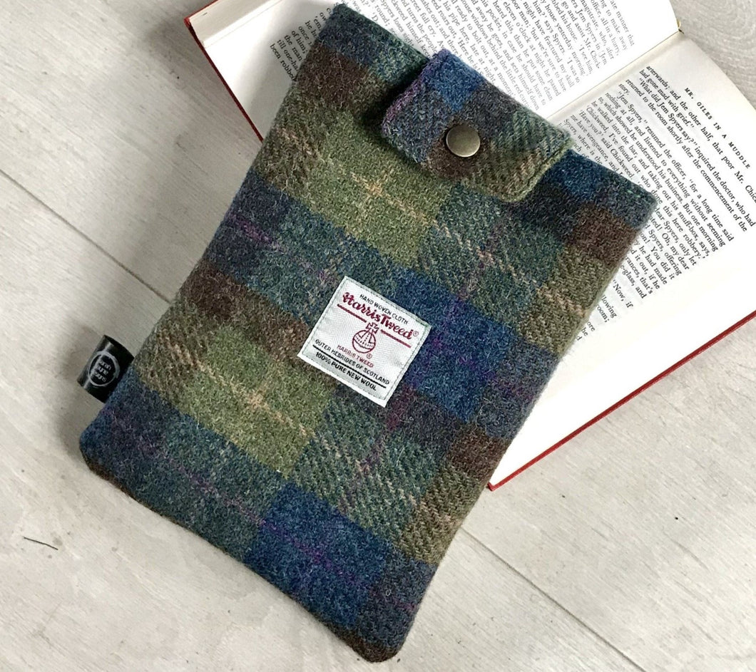 Harris Tweed book sleeve - Blue, green & brown check