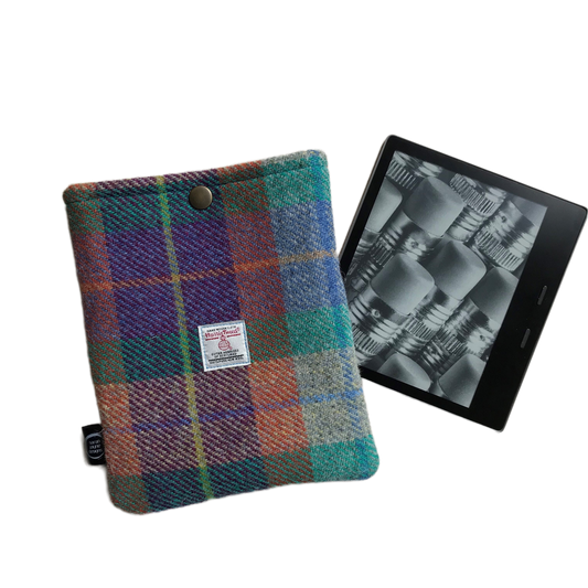 Harris Tweed Kindle Sleeve with snap fastener closure. 30+ patterns to choose from