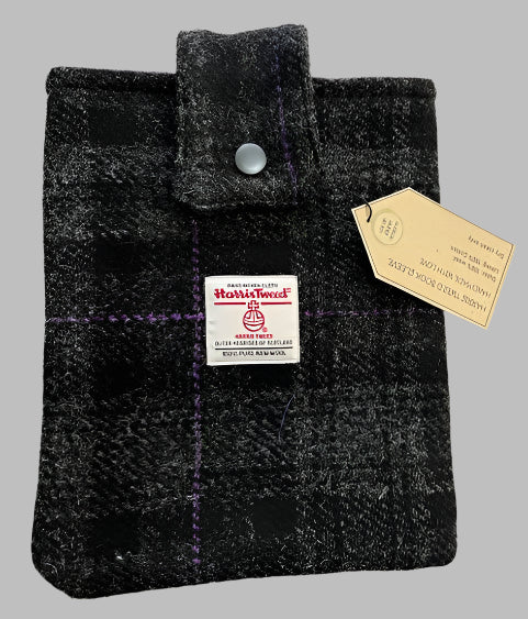 Harris Tweed book sleeve - Black with lilac stripe