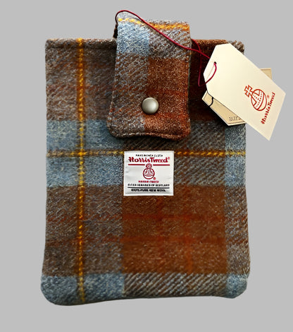 Harris Tweed book sleeve - Burnt orange and blue check
