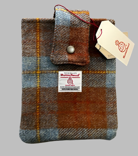 Harris Tweed book sleeve - Burnt orange and blue check