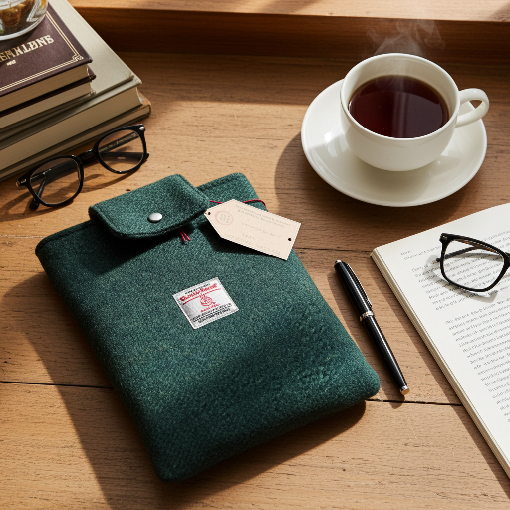 Harris Tweed book sleeve - Deep green blend