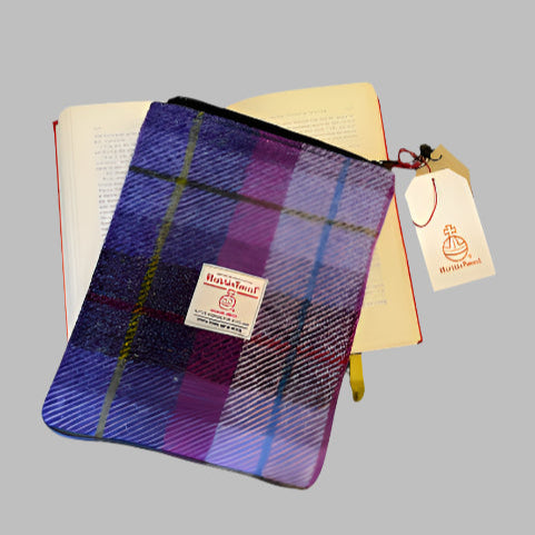 Purple & Pink Harris Tweed Book Sleeve with zip closure