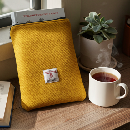Yellow Harris Tweed Book Sleeve with zip closure