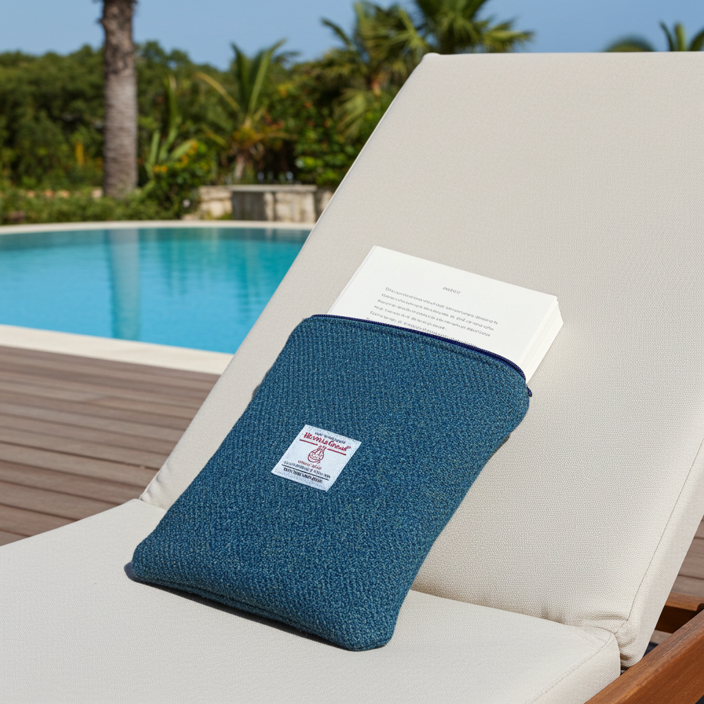 Green blend Harris Tweed Book Sleeve with zip closure