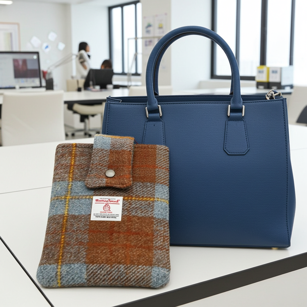 Harris Tweed book sleeve - Burnt orange and blue check