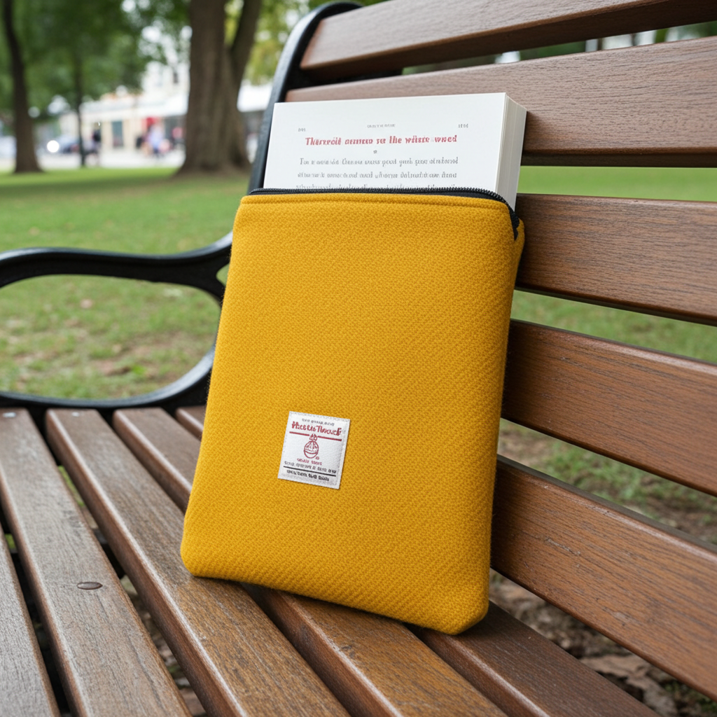 Yellow Harris Tweed Book Sleeve with zip closure