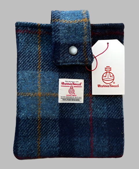 Harris Tweed book sleeve in Navy check with red & yellow lines