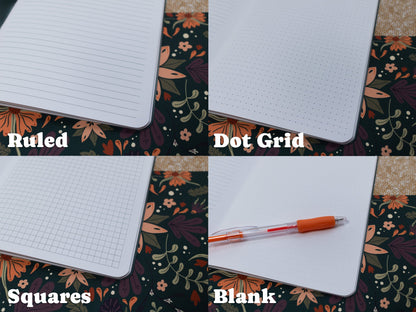 A5 Handmade Notebook with Autumnal Floral Design