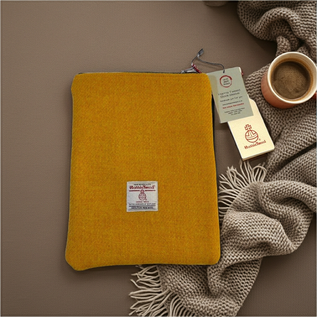 Yellow Harris Tweed Book Sleeve with zip closure