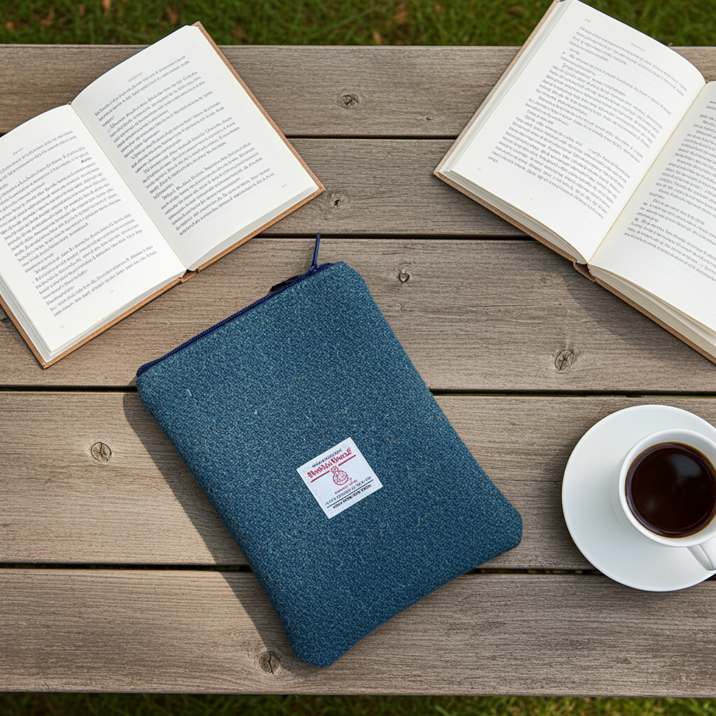 Green blend Harris Tweed Book Sleeve with zip closure