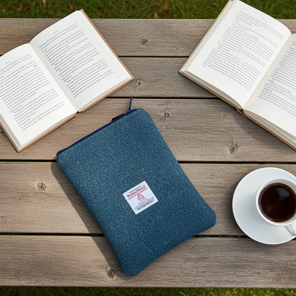 Green blend Harris Tweed Book Sleeve with zip closure