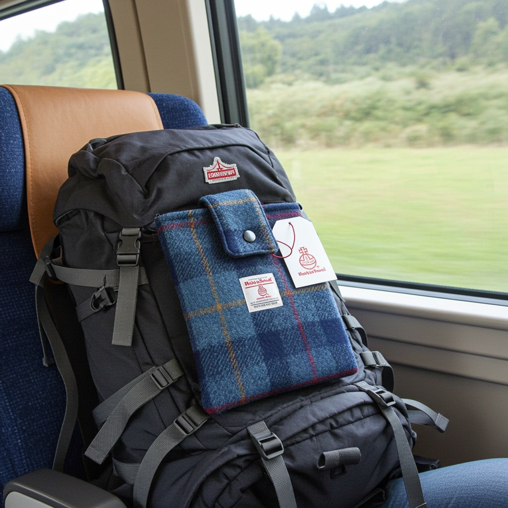 Harris Tweed book sleeve in Navy check with red & yellow lines