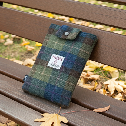 Harris Tweed book sleeve - Blue, green & brown check